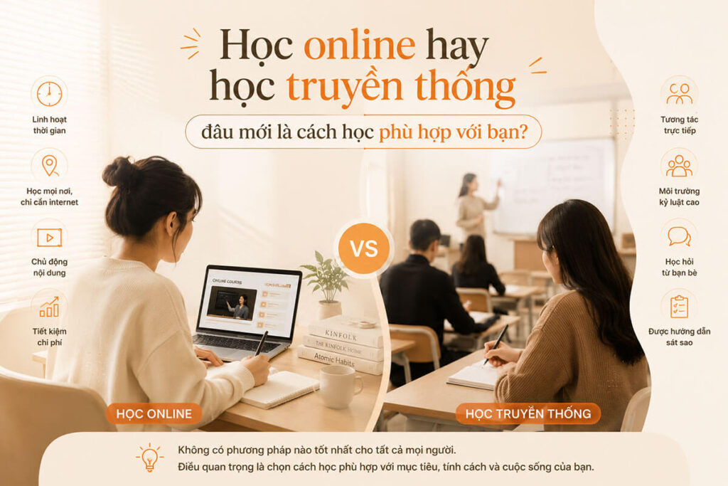 So sánh học online và truyền thống